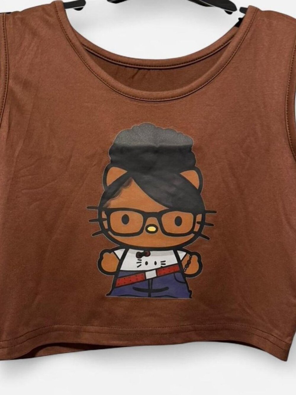 Hello Kitty Nerd Graphic Crop Tank Top Brown Size Medium